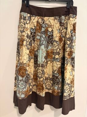 Brown Floral Print A-Line Skirt